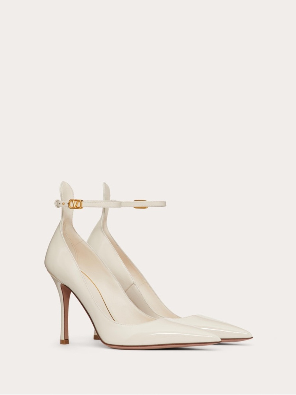 Valentino Garavani Décolleté Tan-Go White Patent Leather Ankle-Strap Pumps